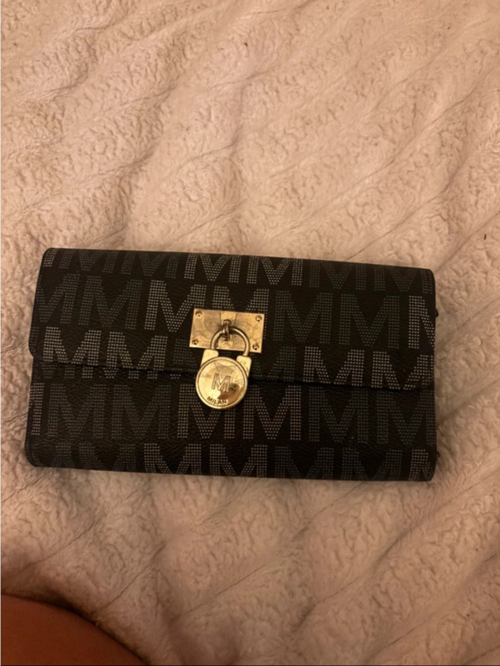 Michael Kors Black MK Logo Wallet with Gold Lock Charm